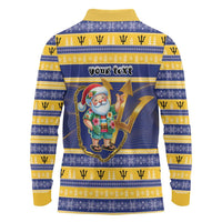 Personalized Barbados Christmas Long Sleeve Polo Shirt Bajan Map Santa Trident - Wonder Print Shop