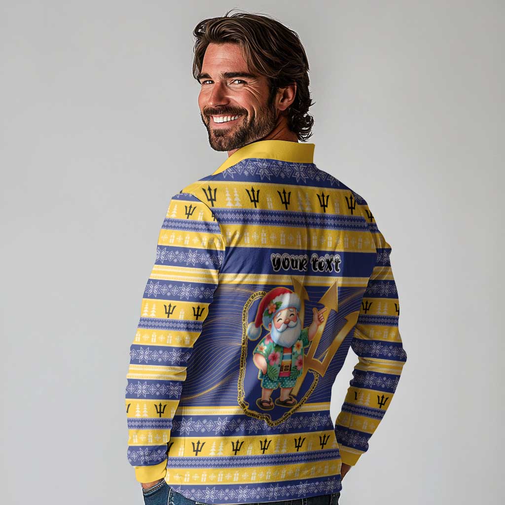Personalized Barbados Christmas Long Sleeve Polo Shirt Bajan Map Santa Trident - Wonder Print Shop