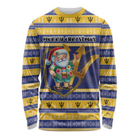 Personalized Barbados Christmas Long Sleeve Shirt Bajan Map Santa Trident - Wonder Print Shop