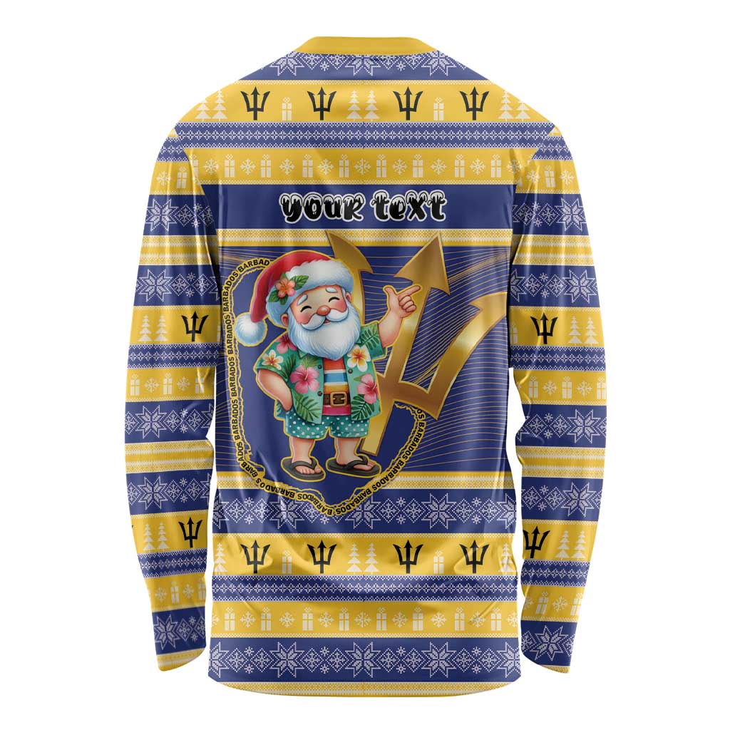 Personalized Barbados Christmas Long Sleeve Shirt Bajan Map Santa Trident - Wonder Print Shop