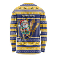 Personalized Barbados Christmas Long Sleeve Shirt Bajan Map Santa Trident - Wonder Print Shop