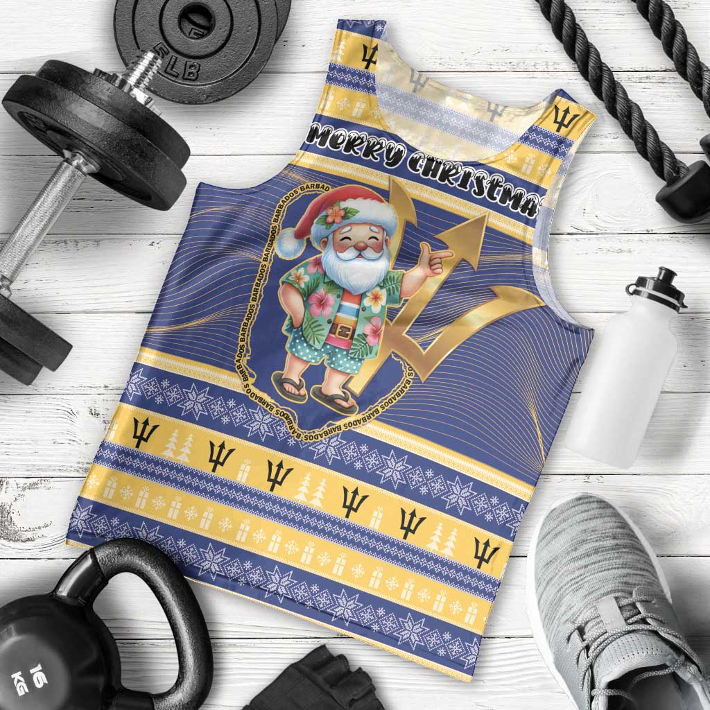 Personalized Barbados Christmas Men Tank Top Bajan Map Santa Trident - Wonder Print Shop