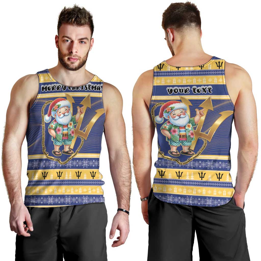 Personalized Barbados Christmas Men Tank Top Bajan Map Santa Trident - Wonder Print Shop