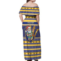 Personalized Barbados Christmas Off Shoulder Maxi Dress Bajan Map Santa Trident - Wonder Print Shop