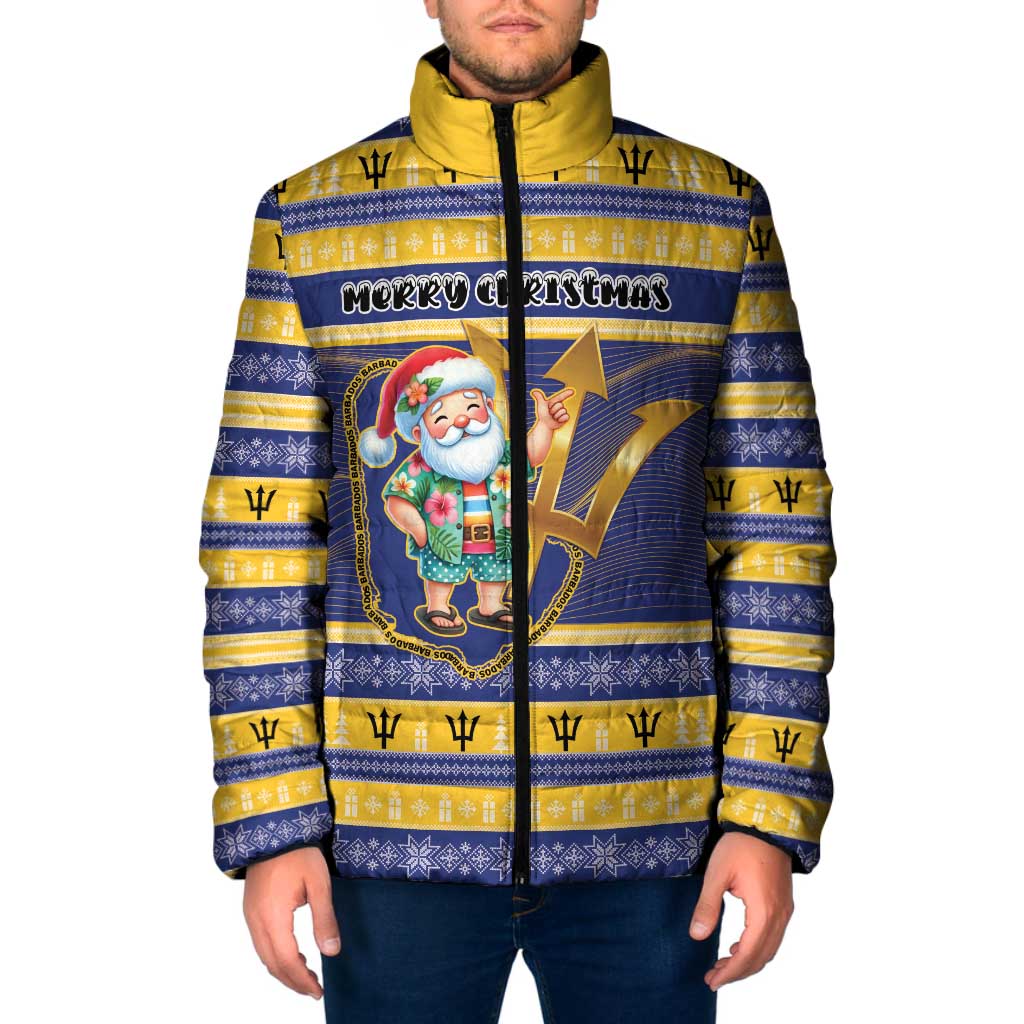 Personalized Barbados Christmas Padded Jacket Bajan Map Santa Trident - Wonder Print Shop
