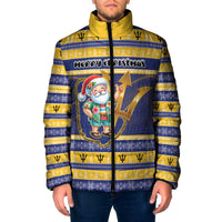 Personalized Barbados Christmas Padded Jacket Bajan Map Santa Trident - Wonder Print Shop