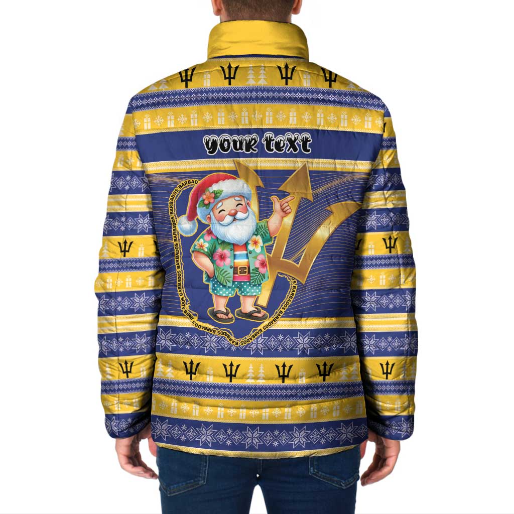 Personalized Barbados Christmas Padded Jacket Bajan Map Santa Trident - Wonder Print Shop