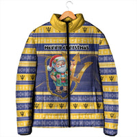 Personalized Barbados Christmas Padded Jacket Bajan Map Santa Trident - Wonder Print Shop