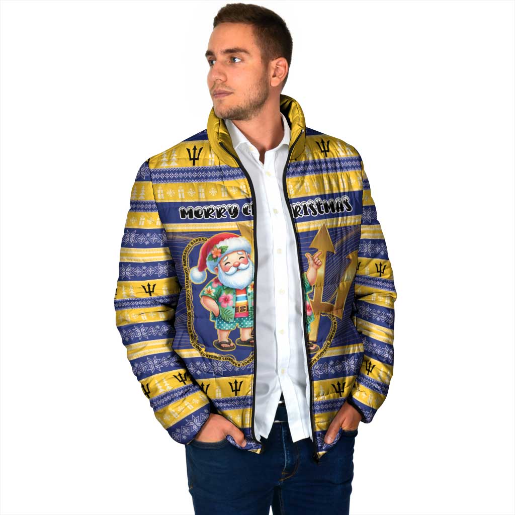 Personalized Barbados Christmas Padded Jacket Bajan Map Santa Trident - Wonder Print Shop
