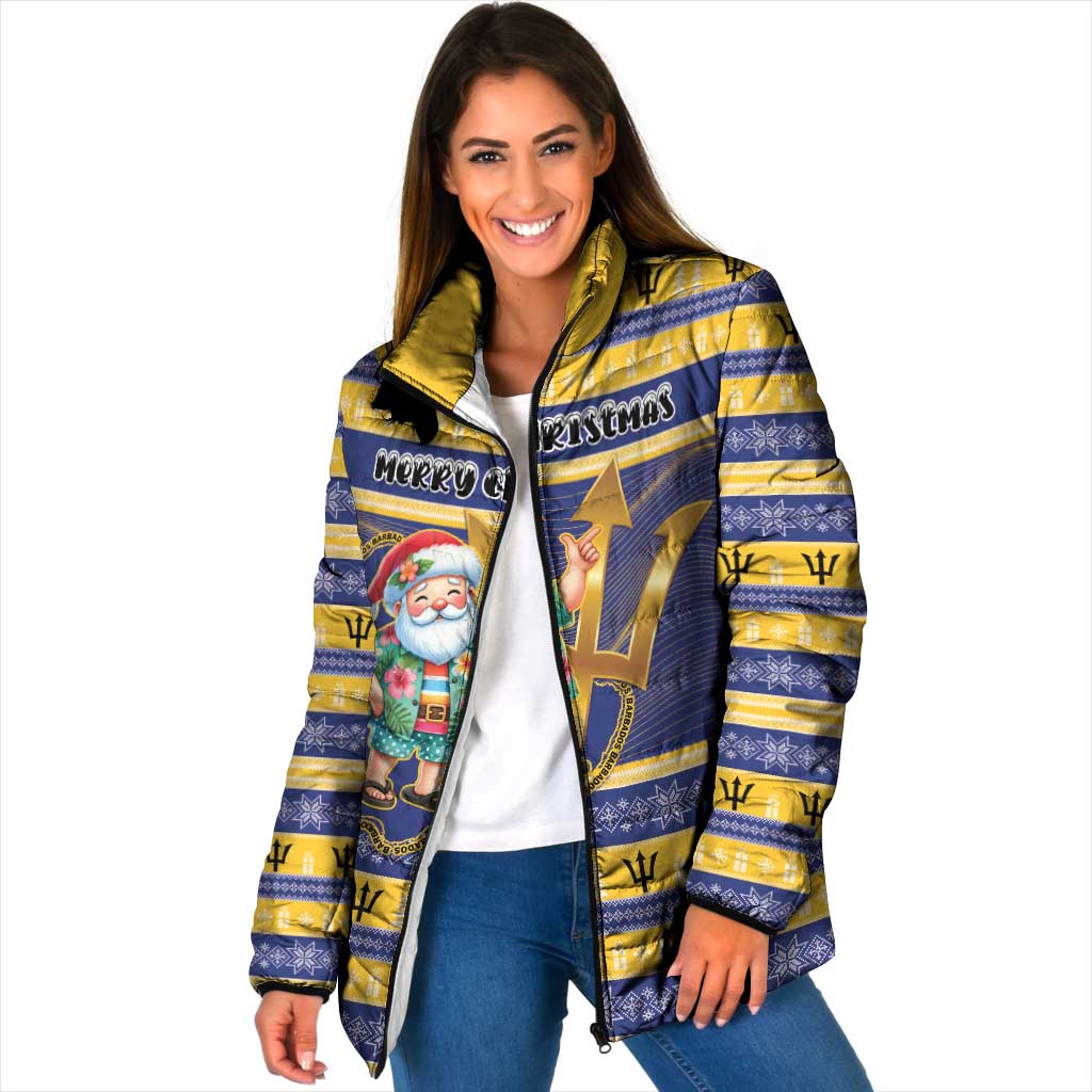 Personalized Barbados Christmas Padded Jacket Bajan Map Santa Trident - Wonder Print Shop