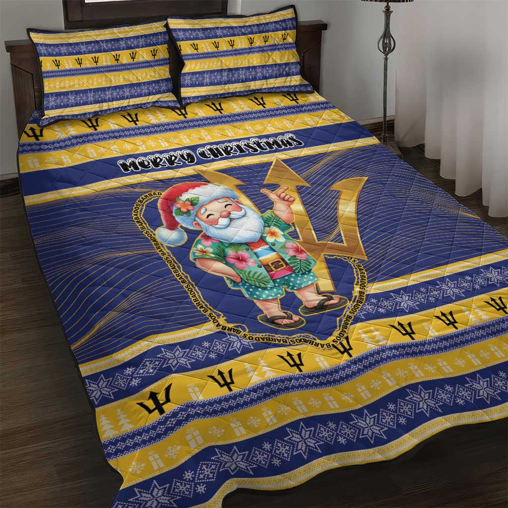 Barbados Christmas Quilt Bed Set Bajan Map Santa Trident - Wonder Print Shop
