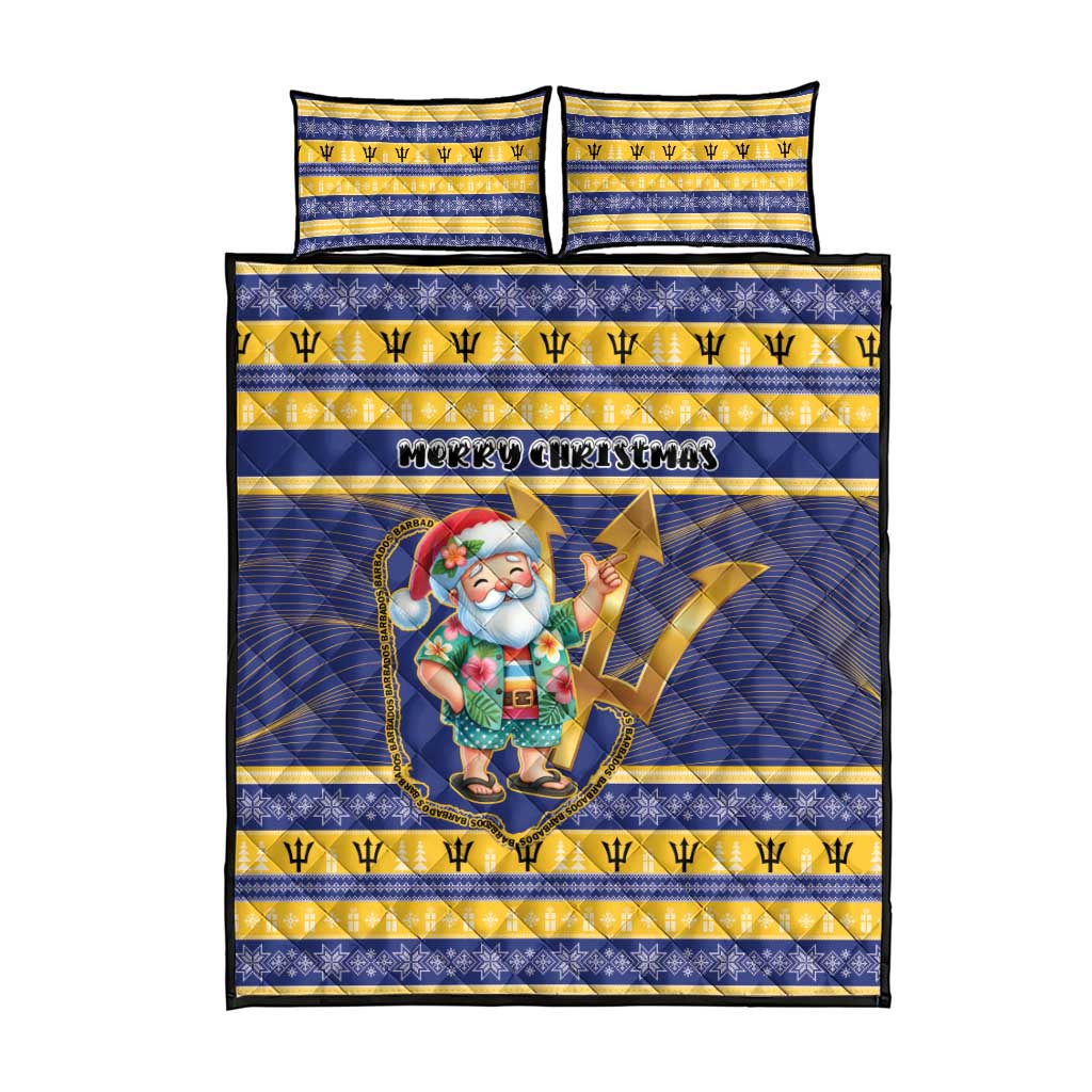 Barbados Christmas Quilt Bed Set Bajan Map Santa Trident - Wonder Print Shop