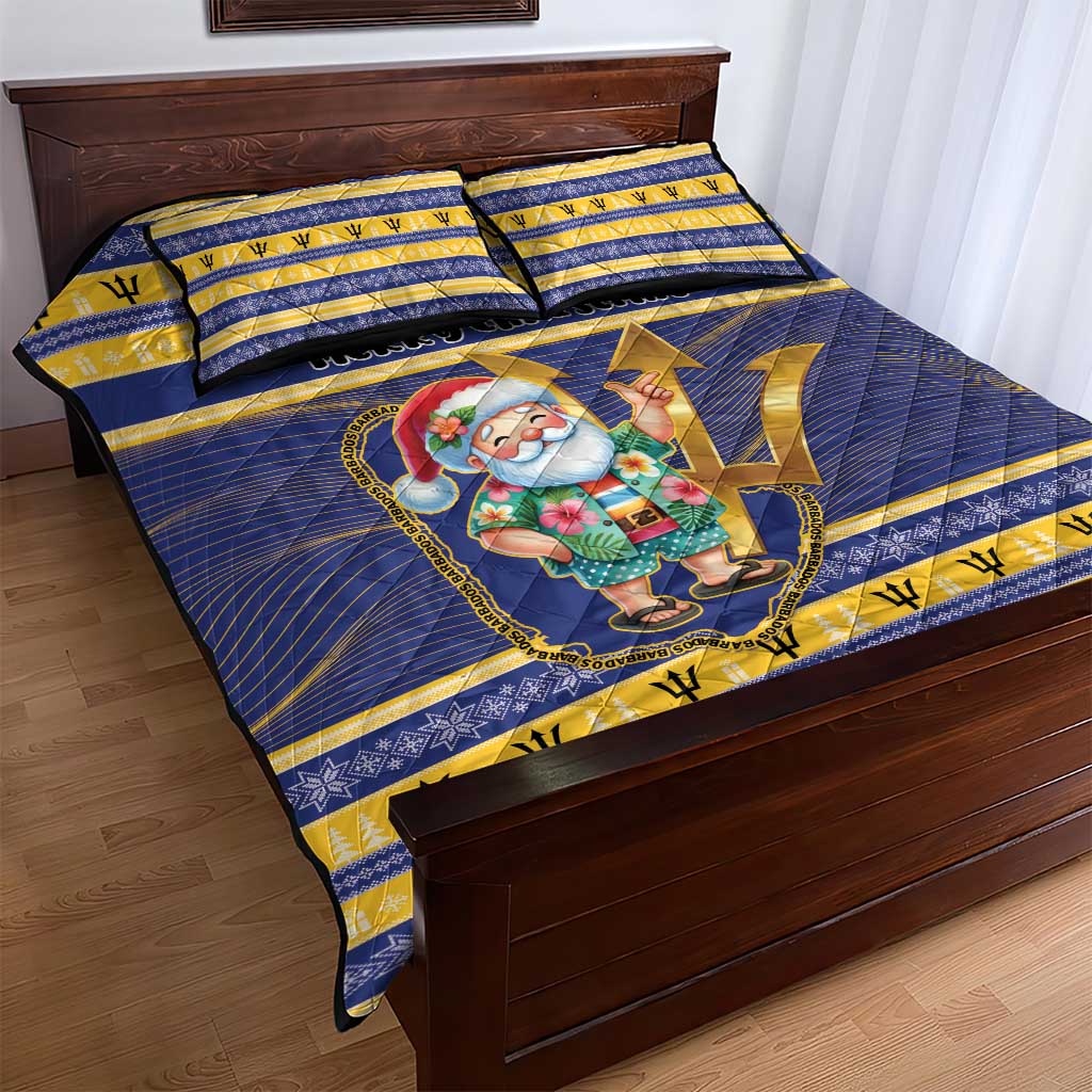 Barbados Christmas Quilt Bed Set Bajan Map Santa Trident - Wonder Print Shop