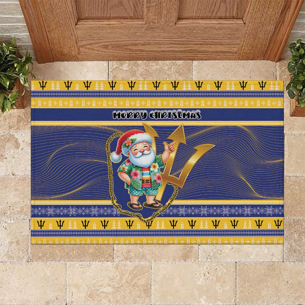 Barbados Christmas Rubber Doormat Bajan Map Santa Trident - Wonder Print Shop