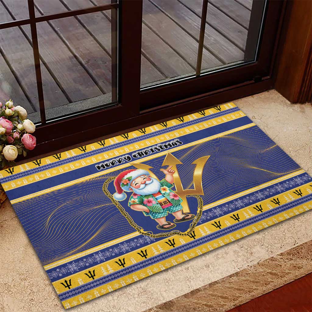 Barbados Christmas Rubber Doormat Bajan Map Santa Trident - Wonder Print Shop