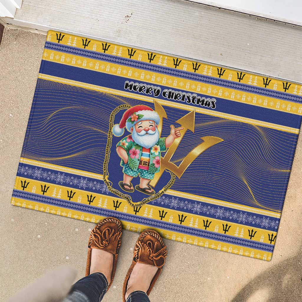 Barbados Christmas Rubber Doormat Bajan Map Santa Trident - Wonder Print Shop
