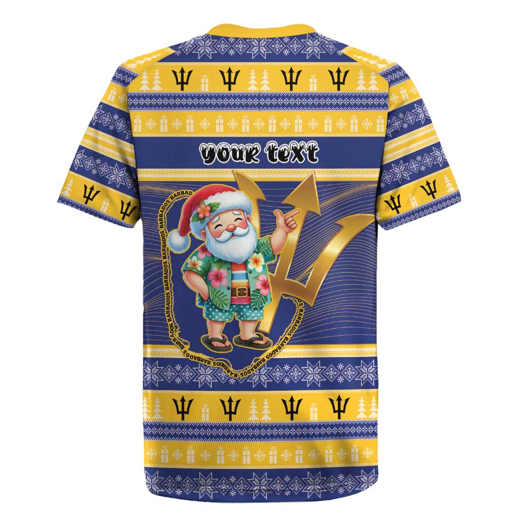 Personalized Barbados Christmas Rugby Jersey Bajan Map Santa Trident - Wonder Print Shop
