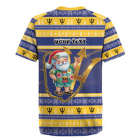 Personalized Barbados Christmas Rugby Jersey Bajan Map Santa Trident - Wonder Print Shop