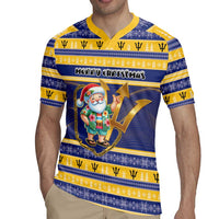 Personalized Barbados Christmas Rugby Jersey Bajan Map Santa Trident - Wonder Print Shop
