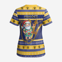 Personalized Barbados Christmas Scrub Top Bajan Map Santa Trident - Wonder Print Shop