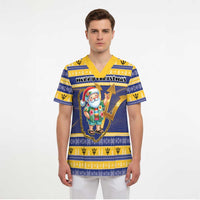 Personalized Barbados Christmas Scrub Top Bajan Map Santa Trident - Wonder Print Shop