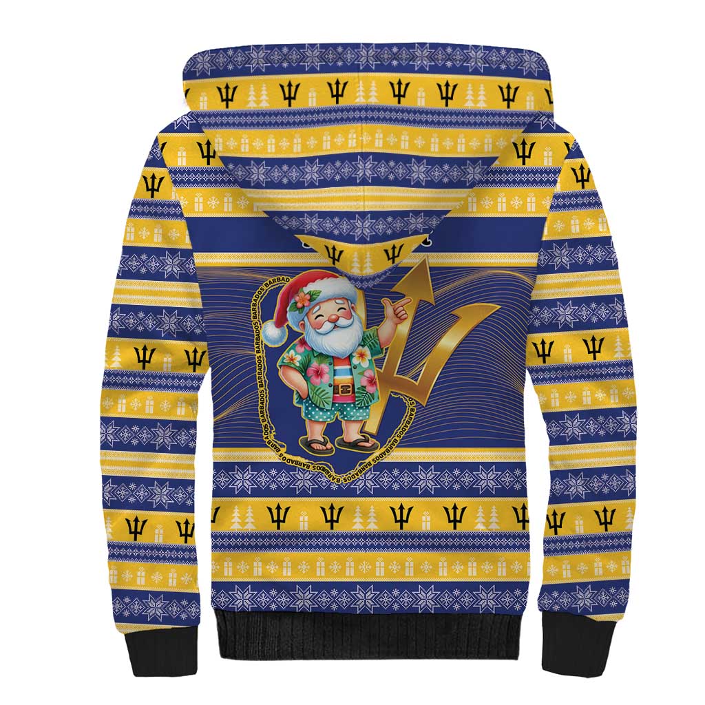 Personalized Barbados Christmas Sherpa Hoodie Bajan Map Santa Trident - Wonder Print Shop