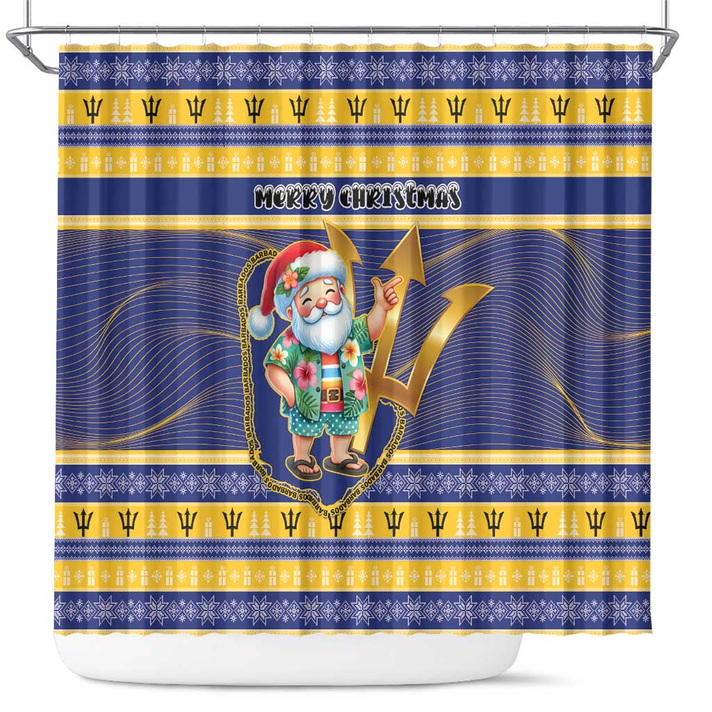 Barbados Christmas Shower Curtain Bajan Map Santa Trident - Wonder Print Shop