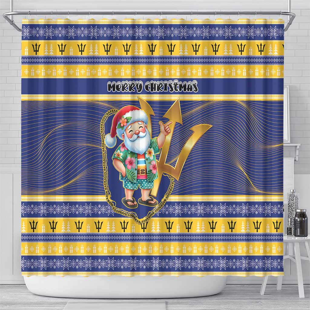 Barbados Christmas Shower Curtain Bajan Map Santa Trident - Wonder Print Shop