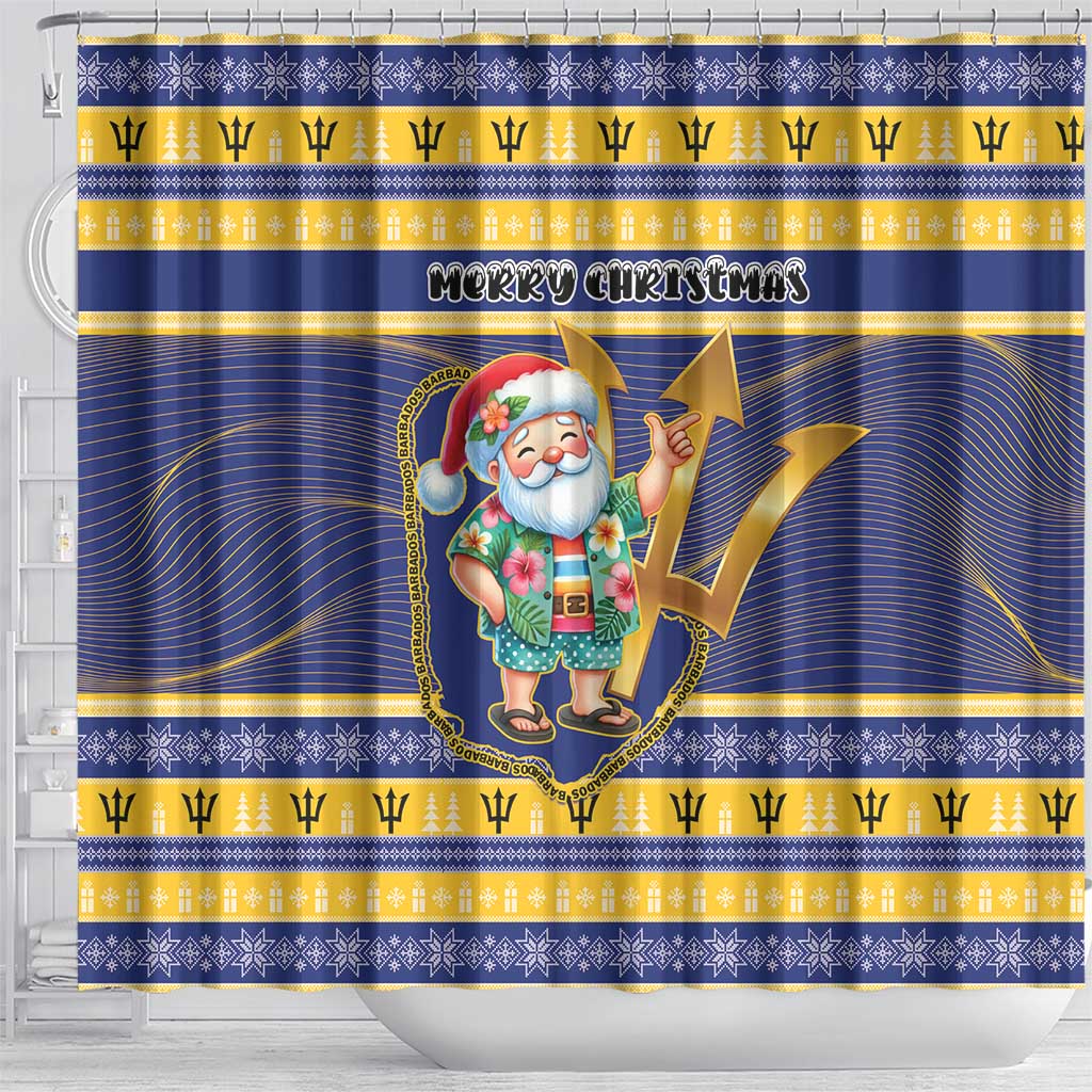 Barbados Christmas Shower Curtain Bajan Map Santa Trident - Wonder Print Shop