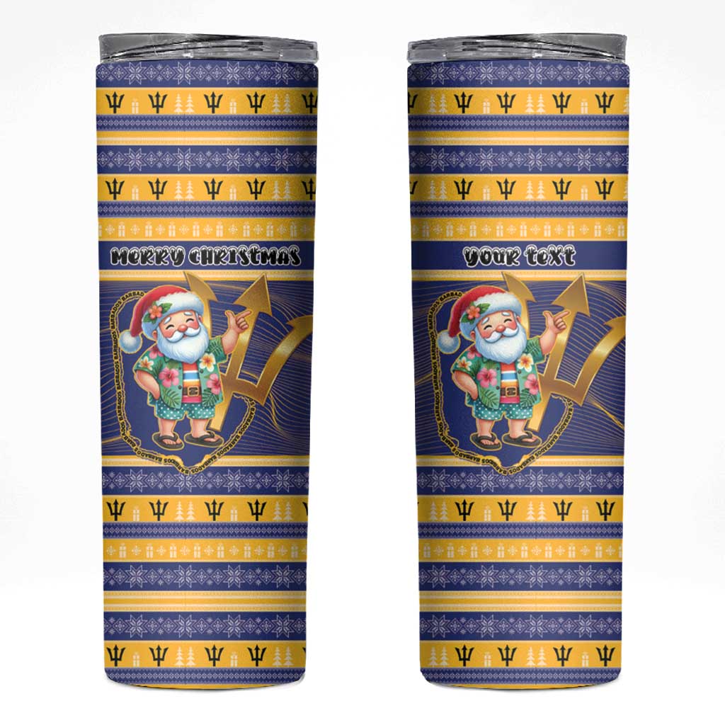 Personalized Barbados Christmas Skinny Tumbler Bajan Map Santa Trident - Wonder Print Shop