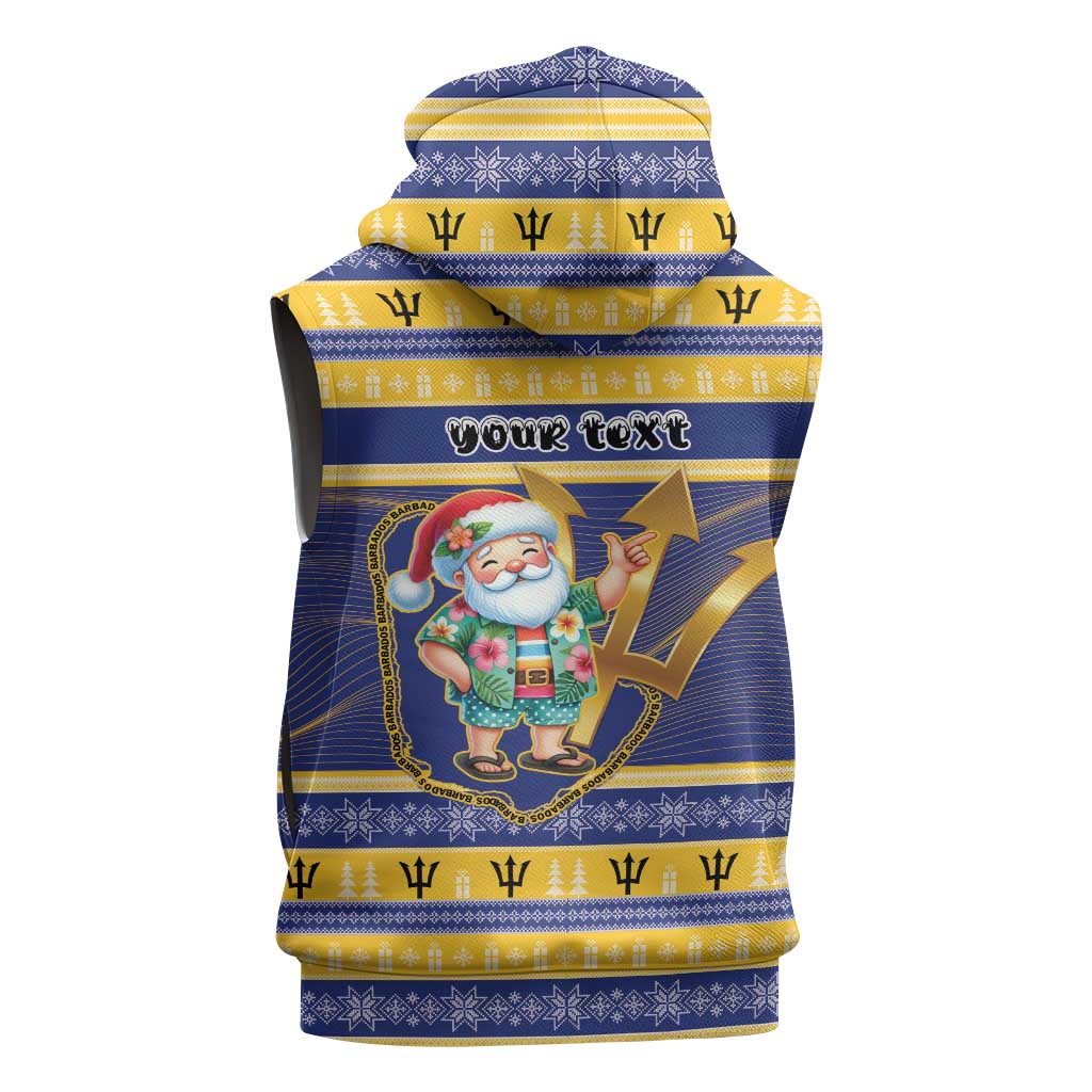 Personalized Barbados Christmas Sleeveless Hoodie Bajan Map Santa Trident - Wonder Print Shop