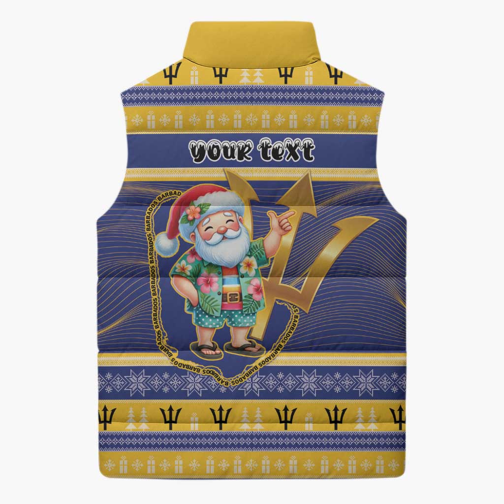 Personalized Barbados Christmas Sleeveless Puffer Jacket Bajan Map Santa Trident - Wonder Print Shop