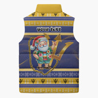 Personalized Barbados Christmas Sleeveless Puffer Jacket Bajan Map Santa Trident - Wonder Print Shop