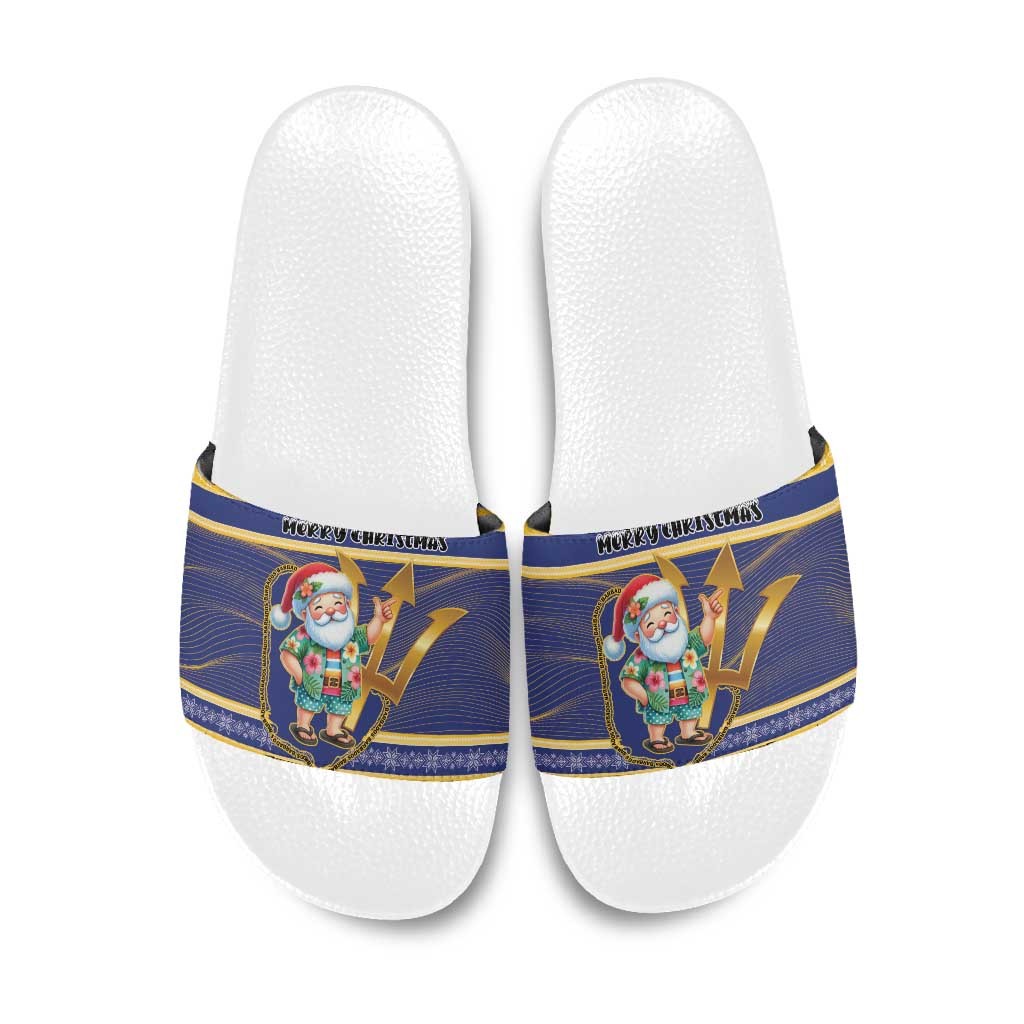Barbados Christmas Slide Sandals Bajan Map Santa Trident - Wonder Print Shop