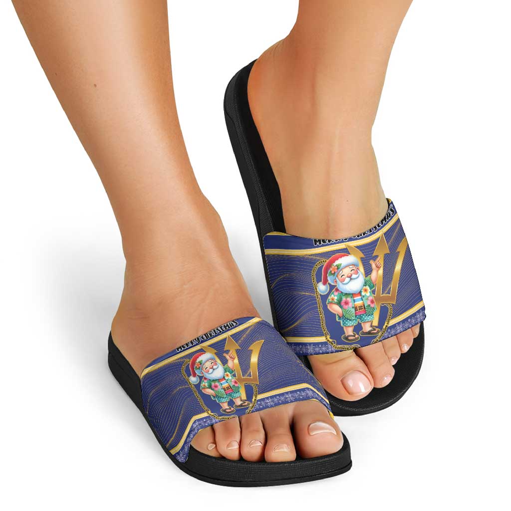 Barbados Christmas Slide Sandals Bajan Map Santa Trident - Wonder Print Shop