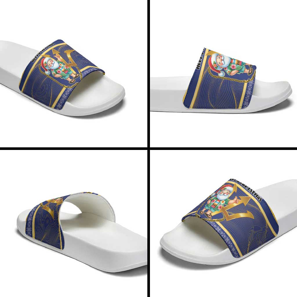 Barbados Christmas Slide Sandals Bajan Map Santa Trident - Wonder Print Shop