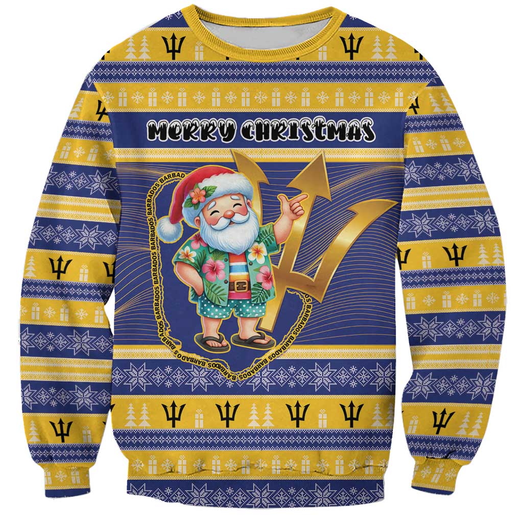 Personalized Barbados Christmas Sweatshirt Bajan Map Santa Trident - Wonder Print Shop