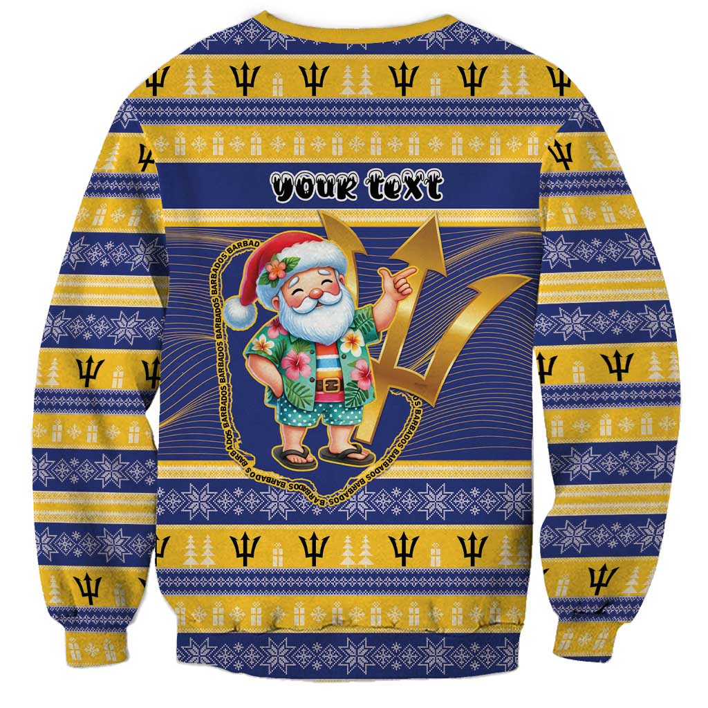 Personalized Barbados Christmas Sweatshirt Bajan Map Santa Trident - Wonder Print Shop