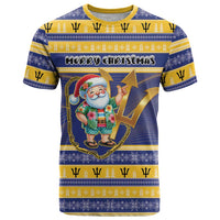 Personalized Barbados Christmas T Shirt Bajan Map Santa Trident - Wonder Print Shop