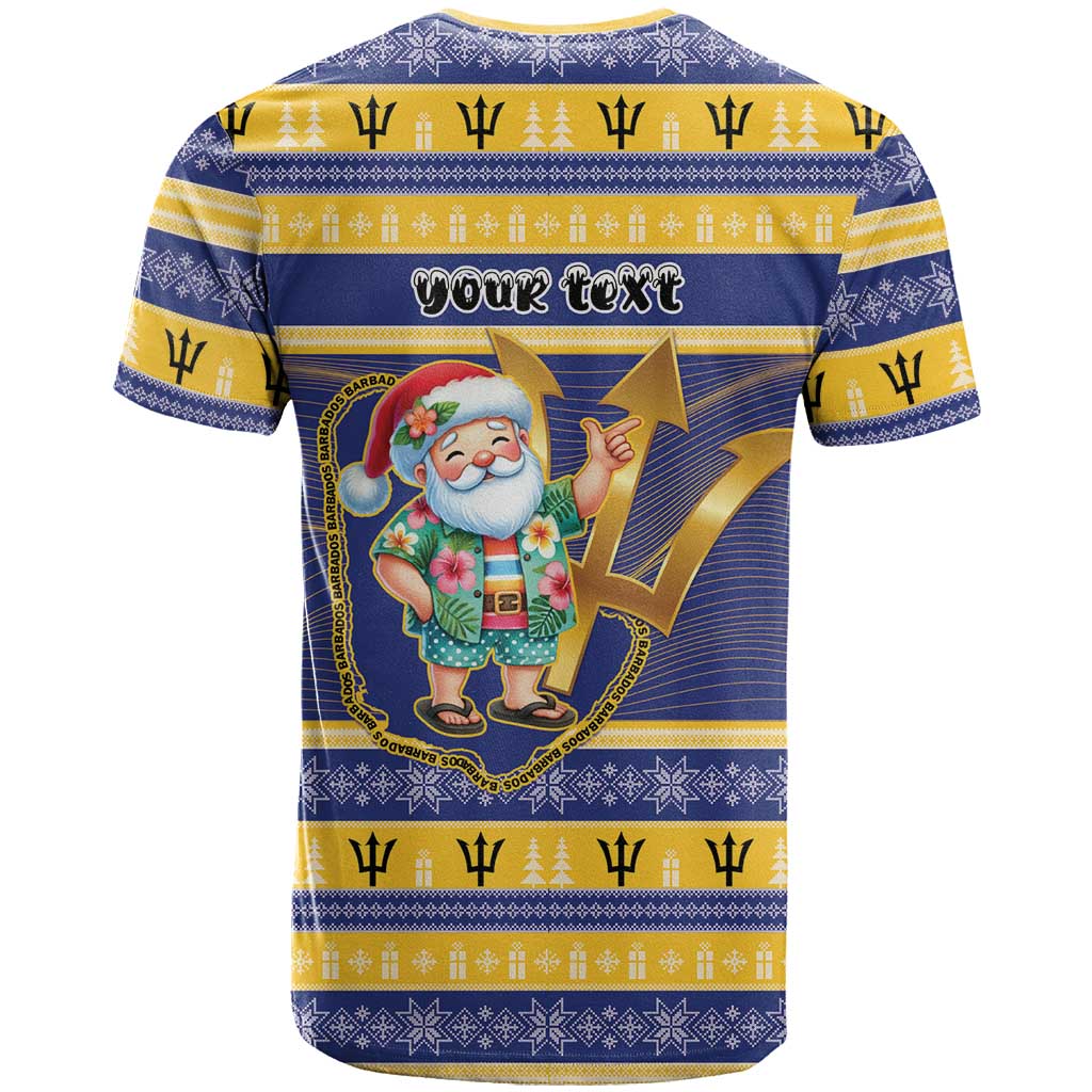 Personalized Barbados Christmas T Shirt Bajan Map Santa Trident - Wonder Print Shop