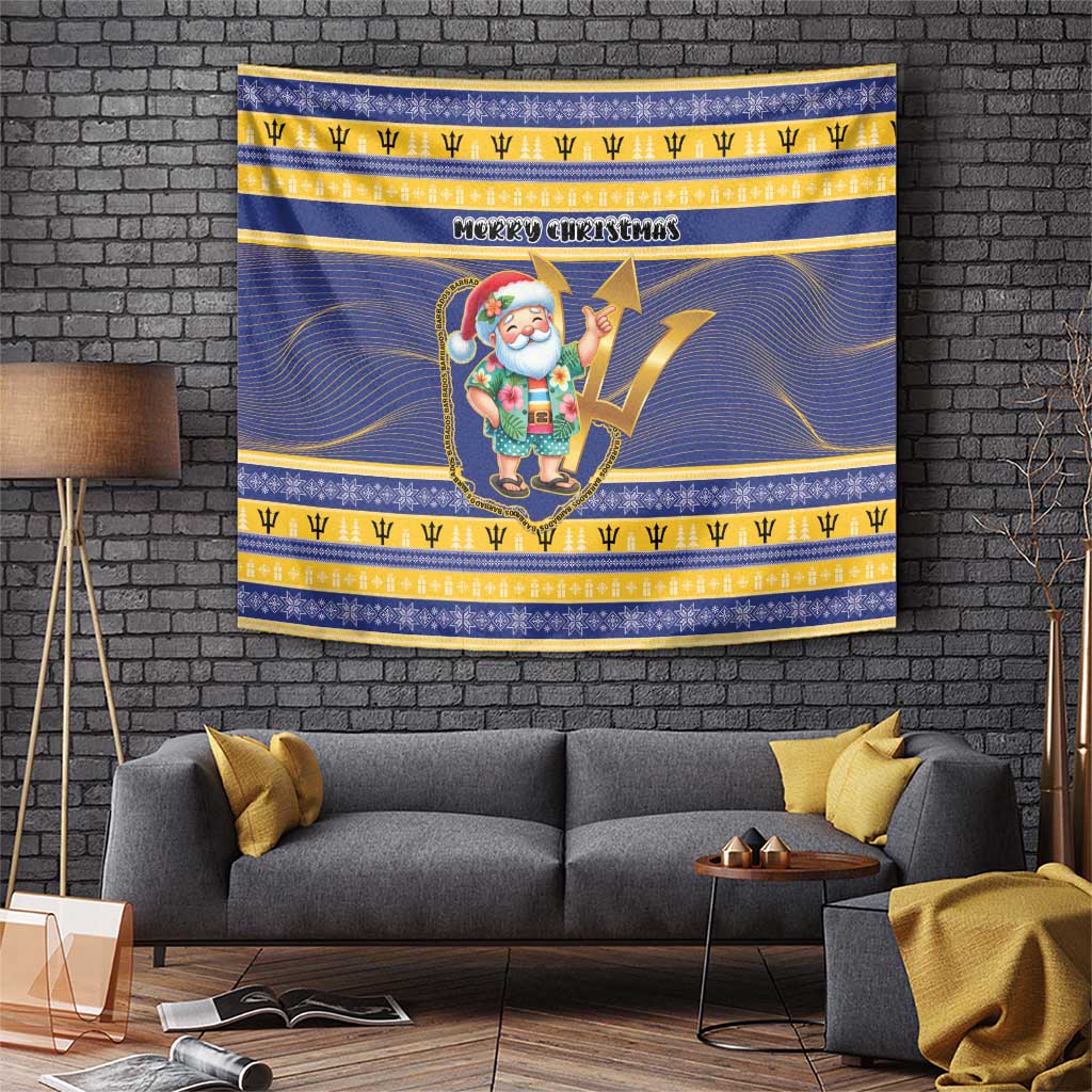 Barbados Christmas Tapestry Bajan Map Santa Trident - Wonder Print Shop