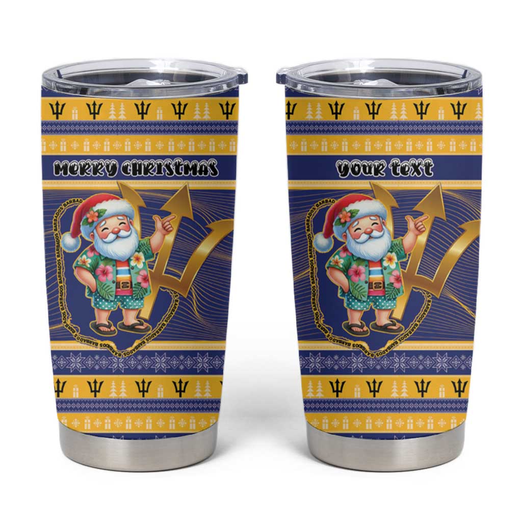 Personalized Barbados Christmas Tumbler Cup Bajan Map Santa Trident - Wonder Print Shop
