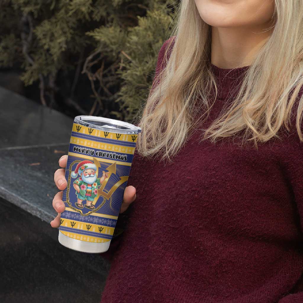 Personalized Barbados Christmas Tumbler Cup Bajan Map Santa Trident - Wonder Print Shop