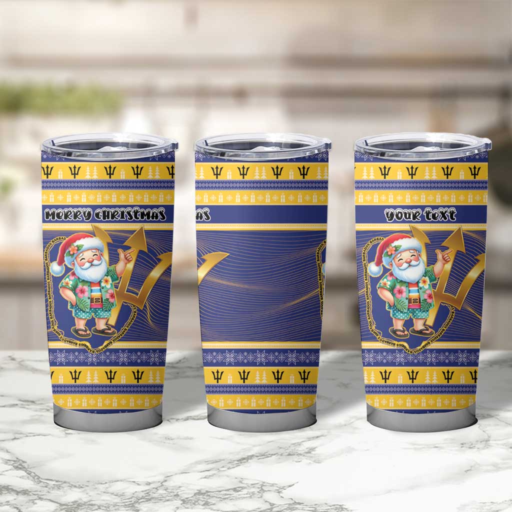 Personalized Barbados Christmas Tumbler Cup Bajan Map Santa Trident - Wonder Print Shop