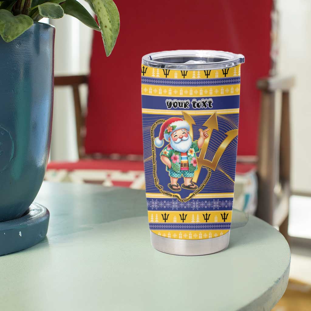 Personalized Barbados Christmas Tumbler Cup Bajan Map Santa Trident - Wonder Print Shop