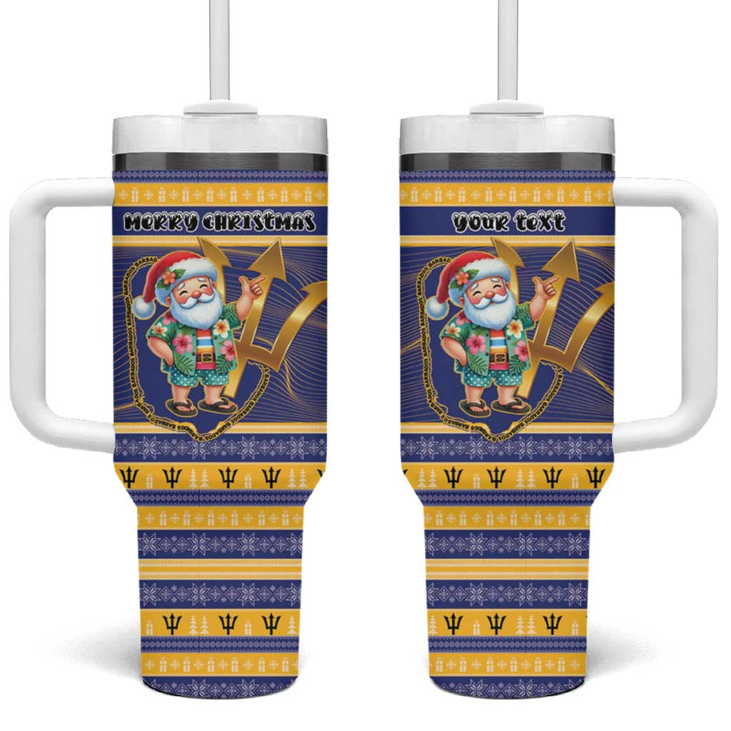 Personalized Barbados Christmas Tumbler With Handle Bajan Map Santa Trident - Wonder Print Shop