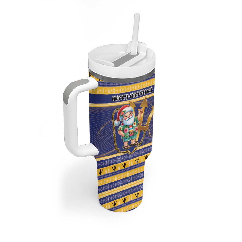 Personalized Barbados Christmas Tumbler With Handle Bajan Map Santa Trident - Wonder Print Shop