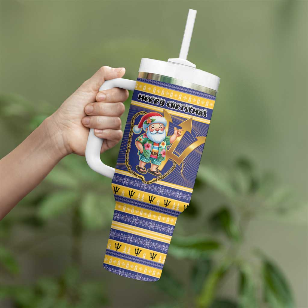 Personalized Barbados Christmas Tumbler With Handle Bajan Map Santa Trident - Wonder Print Shop