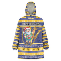 Personalized Barbados Christmas Wearable Blanket Hoodie Bajan Map Santa Trident - Wonder Print Shop