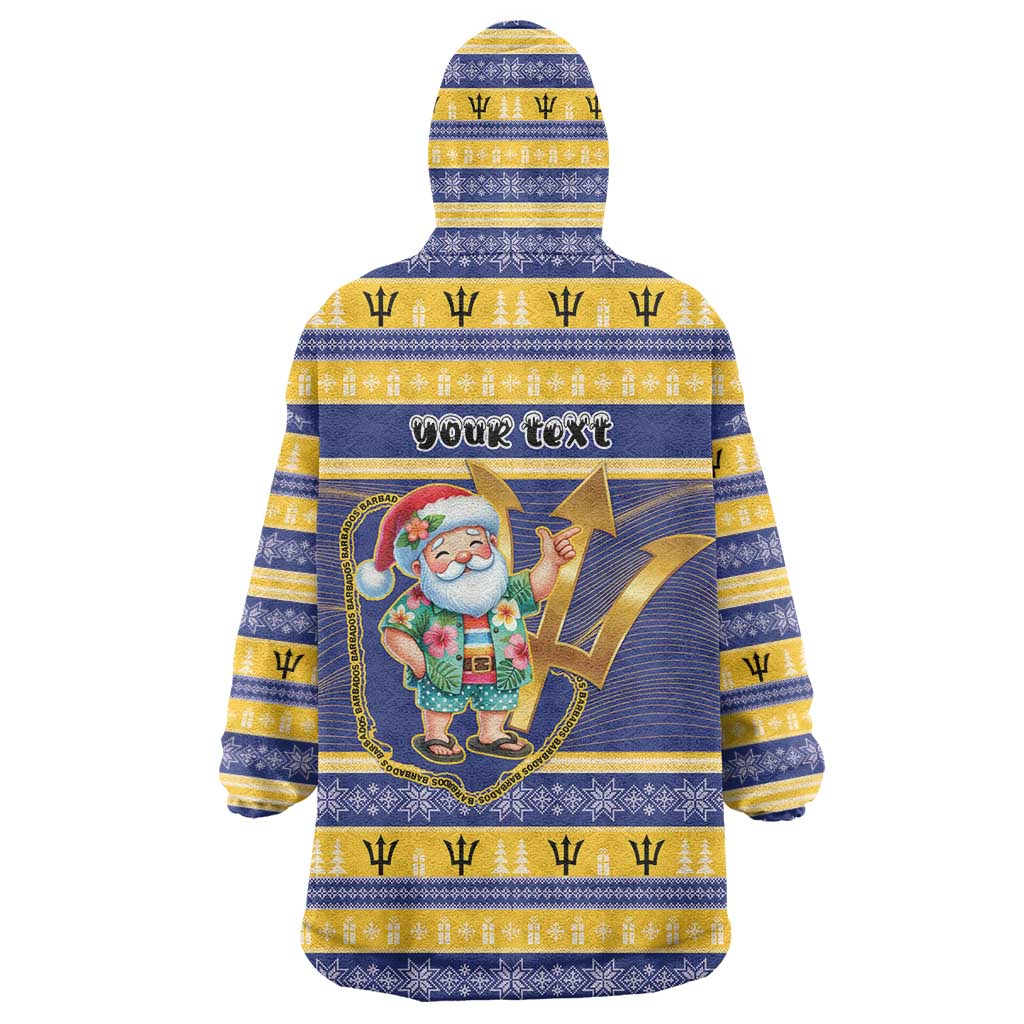 Personalized Barbados Christmas Wearable Blanket Hoodie Bajan Map Santa Trident - Wonder Print Shop